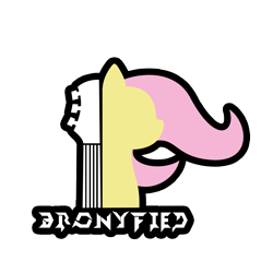 Size: 5000x5000 | Tagged: safe, artist:phantombadger, fluttershy, pegasus, pony, artifact, bronyfied, female, guitar, logo, mare, simple background, solo, text, transparent background