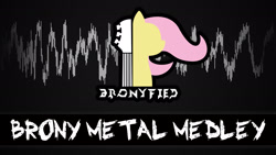 Size: 1920x1080 | Tagged: safe, artist:phantombadger, fluttershy, pegasus, pony, album cover, bronyfied, cover, cover art, female, guitar, heavy metal, logo, mare, solo, soundwave, text