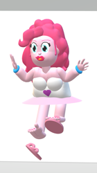 Size: 411x732 | Tagged: safe, artist:logan jones, pinkie pie, equestria girls, 1e+06 hours in paint 3d, 3d, barefoot, bracelet, clothes, feet, female, flip-flops, jewelry, jumping, lipstick, nail polish, one shoe off, paint 3d, skirt, soles, toes, tongue out, tube top, wiggling toes