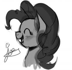 Size: 1024x996 | Tagged: safe, artist:jorge123esp, pinkie pie, earth pony, pony, bust, female, grayscale, laughing, mare, monochrome, open mouth, simple background, sketch, solo, white background