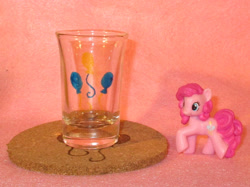 Size: 1922x1441 | Tagged: safe, artist:malte279, pinkie pie, earth pony, pony, coaster, cork, craft, cutie mark, glass, glass painting, pyrography, shot glass, traditional art