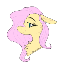 Size: 743x786 | Tagged: safe, artist:sleepymangos, part of a set, fluttershy, pegasus, pony, bust, cheek fluff, chest fluff, female, floppy ears, lidded eyes, mare, profile, simple background, smiling, solo, white background