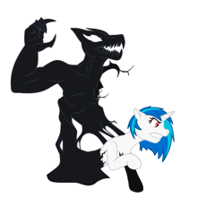 Size: 2345x2069 | Tagged: safe, artist:metalsonic612, dj pon-3, vinyl scratch, pony, unicorn, angry, crossover, female, gritted teeth, mare, marvel, marvel comics, open mouth, raised hoof, simple background, symbiote, venom, white background