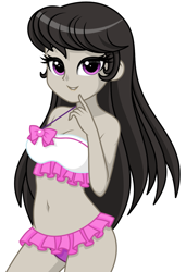 Size: 859x1255 | Tagged: safe, artist:rosemile mulberry, octavia melody, better together, equestria girls, adorasexy, bare shoulders, belly button, bikini, breasts, cleavage, clothes, cute, female, frilled swimsuit, looking at you, midriff, sexy, simple background, solo, swimsuit, tavibetes, white background
