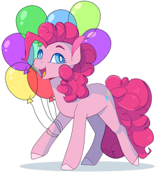 Size: 1234x1348 | Tagged: safe, artist:tacoanxietyflavor, pinkie pie, pony, balloon, colored ears, colored hooves, cute, diapinkes, open mouth, simple background, solo, transparent background