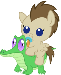 Size: 836x1017 | Tagged: safe, artist:red4567, crescent pony, gummy, mane moon, pony, baby, baby pony, cute, pacifier, ponies riding gators, riding, simple background, white background