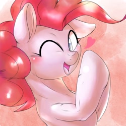 Size: 1536x1536 | Tagged: safe, artist:kurogewapony, pinkie pie, earth pony, pony, blushing, bust, colored pupils, cute, diapinkes, female, heart, hooves together, looking at you, one eye closed, open mouth, solo, wink