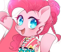 Size: 1029x870 | Tagged: safe, artist:zakro, pinkie pie, earth pony, pony, alternate hairstyle, blushing, clothes, colored pupils, cute, diapinkes, eyelashes, female, heart eyes, kimono (clothing), looking at you, mare, open mouth, solo, wingding eyes