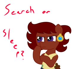 Size: 1500x1406 | Tagged: safe, artist:ficficponyfic, oc, oc only, oc:ruby rouge, earth pony, pony, child, clothes, color, colt quest, cyoa, ear piercing, earring, female, filly, foal, jewelry, knife, piercing, simple background, solo, story included, thinking, vector, white background