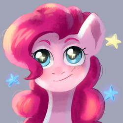 Size: 1024x1024 | Tagged: safe, artist:worldlofldreams, pinkie pie, earth pony, pony, bust, cute, diapinkes, gray background, portrait, simple background, solo, starry eyes, stars, wingding eyes