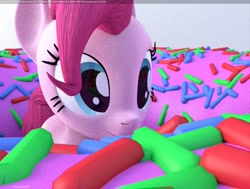 Size: 1188x897 | Tagged: safe, artist:lunati, pinkie pie, earth pony, pony, 3d, blender, donut, food