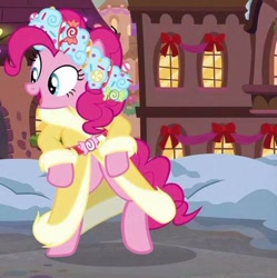 Size: 624x627 | Tagged: safe, screencap, pinkie pie, earth pony, pony, a hearth's warming tail, bipedal, cute, dancing, spirit of hearth's warming presents, tap dancing