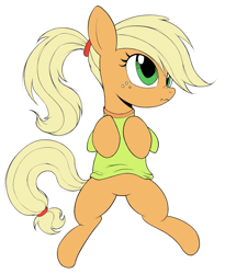 Size: 821x1000 | Tagged: safe, artist:icey-wicey-1517, artist:kas92, artist:xn-d, color edit, derpibooru exclusive, edit, applejack, earth pony, pony, alternate hairstyle, clothes, colored, cute, featureless crotch, female, jackabetes, mare, on back, ponytail, scrunchy face, simple background, solo, sweater, white background