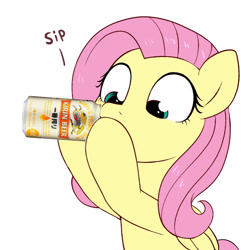 Size: 1033x1071 | Tagged: safe, artist:moozua, edit, fluttershy, pegasus, pony, alcohol, beer, drinking, female, kirin beer, kirin ichiban, mare, simple background, sipping, solo