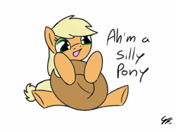 Size: 1024x768 | Tagged: safe, artist:gimmogear, artist:icey-wicey-1517, color edit, edit, applejack, earth pony, pony, accent, applejack's hat, colored, cowboy hat, cute, dialogue, female, filly, hat, jackabetes, open mouth, silly, silly pony, simple background, solo, truth, white background, who's a silly pony, younger