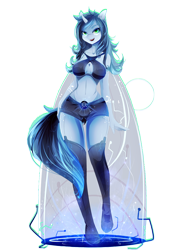 Size: 3000x4000 | Tagged: safe, artist:koveliana, oc, oc only, anthro, unicorn, anthro oc, chromatic aberration, clothes, midriff, pretty, solo, stockings