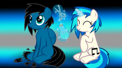 Size: 1920x1080 | Tagged: safe, artist:agkandphotomaker2000, dj pon-3, vinyl scratch, oc, oc:pony video maker, pony, canon x oc, haircut, hairstyle, hairstyle swap, pony video maker x vinyl scratch, the djpon3 hairstyle, videoscratch