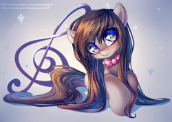 Size: 1414x1000 | Tagged: safe, artist:chaosangeldesu, octavia melody, earth pony, pony, blushing, cute, female, head tilt, heart eyes, long mane, looking at you, mare, music notes, prone, smiling, solo, tavibetes, treble clef, wingding eyes