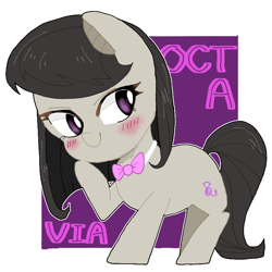Size: 768x768 | Tagged: safe, artist:destroyer_aky, octavia melody, earth pony, pony, abstract background, blushing, chibi, cute, female, mare, pixiv, solo, tavibetes