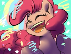 Size: 1600x1200 | Tagged: safe, artist:colorfulcolor233, pinkie pie, earth pony, pony, eyes closed, female, mare, open mouth, signature, solo