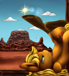 Size: 1024x1123 | Tagged: safe, artist:com3tfire, applejack, earth pony, pony, boots, desert, female, shoes, solo, western