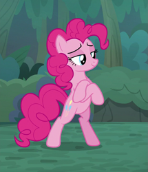 Size: 619x720 | Tagged: safe, screencap, pinkie pie, earth pony, pony, the mean 6, bipedal, cropped, crossed hooves, everfree forest, female, lidded eyes, mare, proud