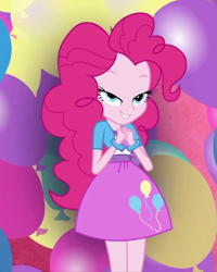 Size: 839x1048 | Tagged: safe, screencap, pinkie pie, equestria girls, balloon, cropped, geode of sugar bombs, lidded eyes, magical geodes, out of context, solo