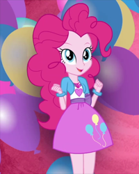 Size: 866x1080 | Tagged: safe, screencap, pinkie pie, equestria girls, balloon, cropped, geode of sugar bombs, magical geodes, solo