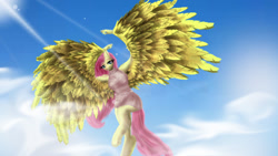 Size: 1600x900 | Tagged: safe, artist:zsnowfilez, fluttershy, anthro, unguligrade anthro, 3d, clothes, dress, solo, spread wings, wing arms, wings