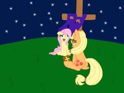 Size: 736x552 | Tagged: artist needed, safe, applejack, fluttershy, earth pony, pegasus, pony, bible, christianity, cross, crying, religious headcanon