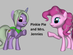 Size: 400x300 | Tagged: safe, artist:theverycreativebrony, pinkie pie, oc, oc:mrs jennies, earth pony, pony, unicorn, 3d, neckerchief