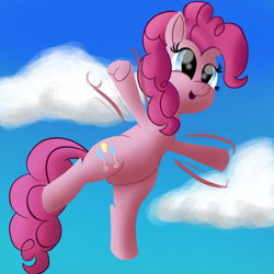 Size: 1200x1200 | Tagged: safe, artist:stellardust, derpibooru exclusive, pinkie pie, earth pony, pony, cloud, female, flying, mare, pinkie physics, sky, solo