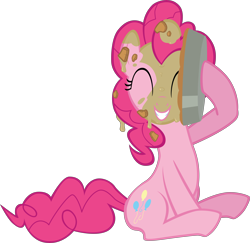 Size: 10000x9721 | Tagged: safe, artist:mrkat7214, pinkie pie, earth pony, pony, a bird in the hoof, absurd resolution, cute, diapinkes, food, pie, pied, silly, silly pony, simple background, solo, transparent background, vector