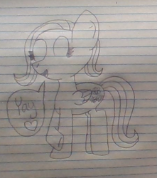 Size: 453x512 | Tagged: safe, artist:nightshadowmlp, fluttershy, pegasus, pony, female, fluttershy day, happy, heart, lineart, lined paper, mare, pencil drawing, smiling, solo, traditional art, yay