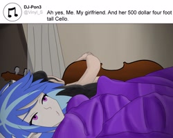 Size: 3000x2400 | Tagged: safe, artist:moonred4000, dj pon-3, octavia melody, vinyl scratch, equestria girls, ah yes me my girlfriend and her x, bedroom, female, joke, lesbian, meme, ponified meme, scratchtavia, shipping, sleeping