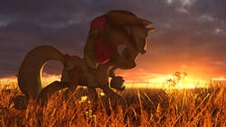 Size: 1920x1080 | Tagged: safe, artist:beanswithsauce, apple bloom, applejack, earth pony, pony, 3d, ponies riding ponies, source filmmaker, sunset