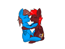 Size: 2048x1536 | Tagged: safe, artist:deejayarts, oc, oc only, oc:handie velvet, oc:jomsy, goo pony, original species, pegasus, blank flank, couple, cuddling, cute, gay, male, simple background, white background