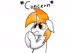 Size: 2048x1536 | Tagged: safe, artist:deejayarts, oc, oc only, oc:mixtape fire, pony, unicorn, concern, concerned, floppy ears, male, reaction image, simple background, solo, stallion, white background