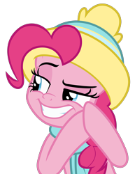 Size: 3000x3881 | Tagged: safe, artist:sollace, pinkie pie, pony, best gift ever, .svg available, beanie, clothes, hat, plotting, raised eyebrow, rubbing hooves, scarf, simple background, smiling, smirk, solo, transparent background, vector