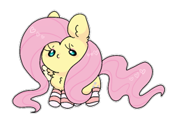 Size: 713x527 | Tagged: safe, artist:bubbled-tea-dreams, fluttershy, pegasus, pony, chest fluff, chibi, clothes, cute, ear fluff, heart, shyabetes, simple background, socks, solo, striped socks, transparent background, two toned wings