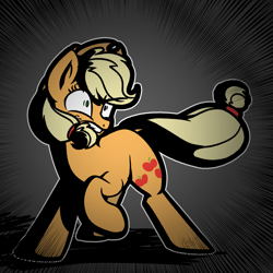 Size: 2000x2000 | Tagged: safe, artist:binkyt11, derpibooru exclusive, applejack, earth pony, pony, action, angry, applejack's hat, atg 2018, cowboy hat, empty eyes, female, gritted teeth, hat, mare, medibang paint, newbie artist training grounds, no pupils, solo, speed lines, stetson