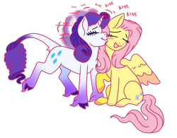 Size: 730x570 | Tagged: safe, artist:guidomista, artist:miiistaaa, artist:nijimillions, derpibooru exclusive, fluttershy, rarity, classical unicorn, pegasus, pony, unicorn, alternate design, blushing, chibi, cloven hooves, coat markings, curls, curly hair, curly mane, curly tail, cute, eyelashes, eyes closed, feather, female, flarity, fluffy, hooves, horn, kiss on the cheek, kissing, leonine tail, lesbian, lips, motion blur, one hoof raised, open mouth, pink, pink hair, pink mane, redesign, romance, romantic, scrunchy face, ship, shipping, sitting, smiling, special somepony, spread wings, standing, two toned wings, unshorn fetlocks, wings, yellow