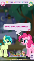 Size: 750x1334 | Tagged: safe, pinkie pie, sandbar, earth pony, pony, my little pocket ponies, dialogue, duo, out of context, screenshots