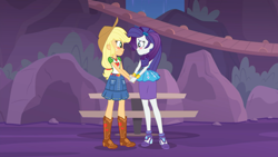 Size: 1920x1080 | Tagged: safe, screencap, applejack, rarity, better together, equestria girls, rollercoaster of friendship, best friends, blushing, cute, duo, female, holding hands, jackabetes, raribetes, shipping fuel, smiling, waterfall