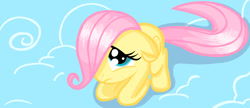 Size: 1366x590 | Tagged: safe, artist:xrainbowicecreamx, fluttershy, pegasus, pony, the cutie mark chronicles, cloud, cute, daaaaaaaaaaaw, female, filly, filly fluttershy, frown, hair over one eye, hnnng, mare, shy, shyabetes, solo, younger