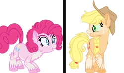 Size: 1024x602 | Tagged: safe, artist:bezziie, applejack, pinkie pie, earth pony, pony, alternate design, flawless, simple background, transparent background