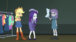 Size: 1280x720 | Tagged: safe, screencap, applejack, maud pie, rarity, better together, equestria girls, rarity investigates: the case of the bedazzled boot, bedazzled boot, geode of super strength, magical geodes, rarity investigates (eqg): applejack