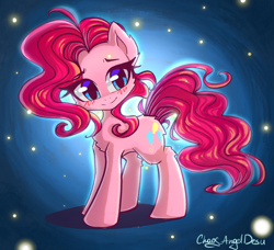 Size: 3287x3000 | Tagged: safe, artist:chaosangeldesu, pinkie pie, earth pony, pony, blushing, cute, female, mare, signature, smiling, solo