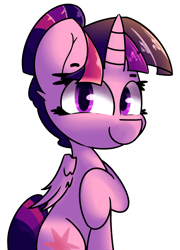 Size: 1800x2500 | Tagged: safe, artist:pastelhorses, twilight sparkle, twilight sparkle (alicorn), alicorn, pony, alternate hairstyle, female, hair bun, mare, simple background, sitting, solo, style emulation, white background