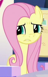 Size: 275x441 | Tagged: safe, screencap, fluttershy, pegasus, pony, sparkle's seven, cropped, friendship throne, solo